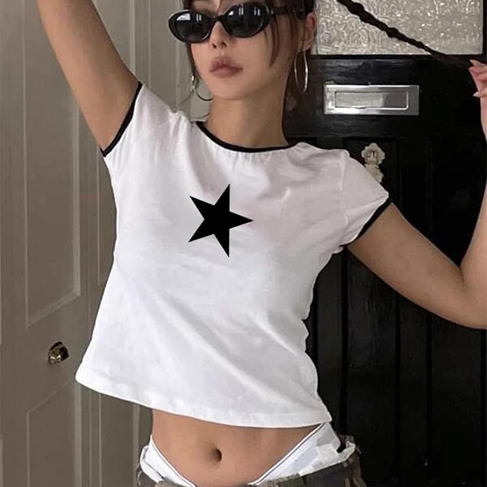 Crop Top Y2K Tops Retro Stars Prints Women T-Shirt Fashion